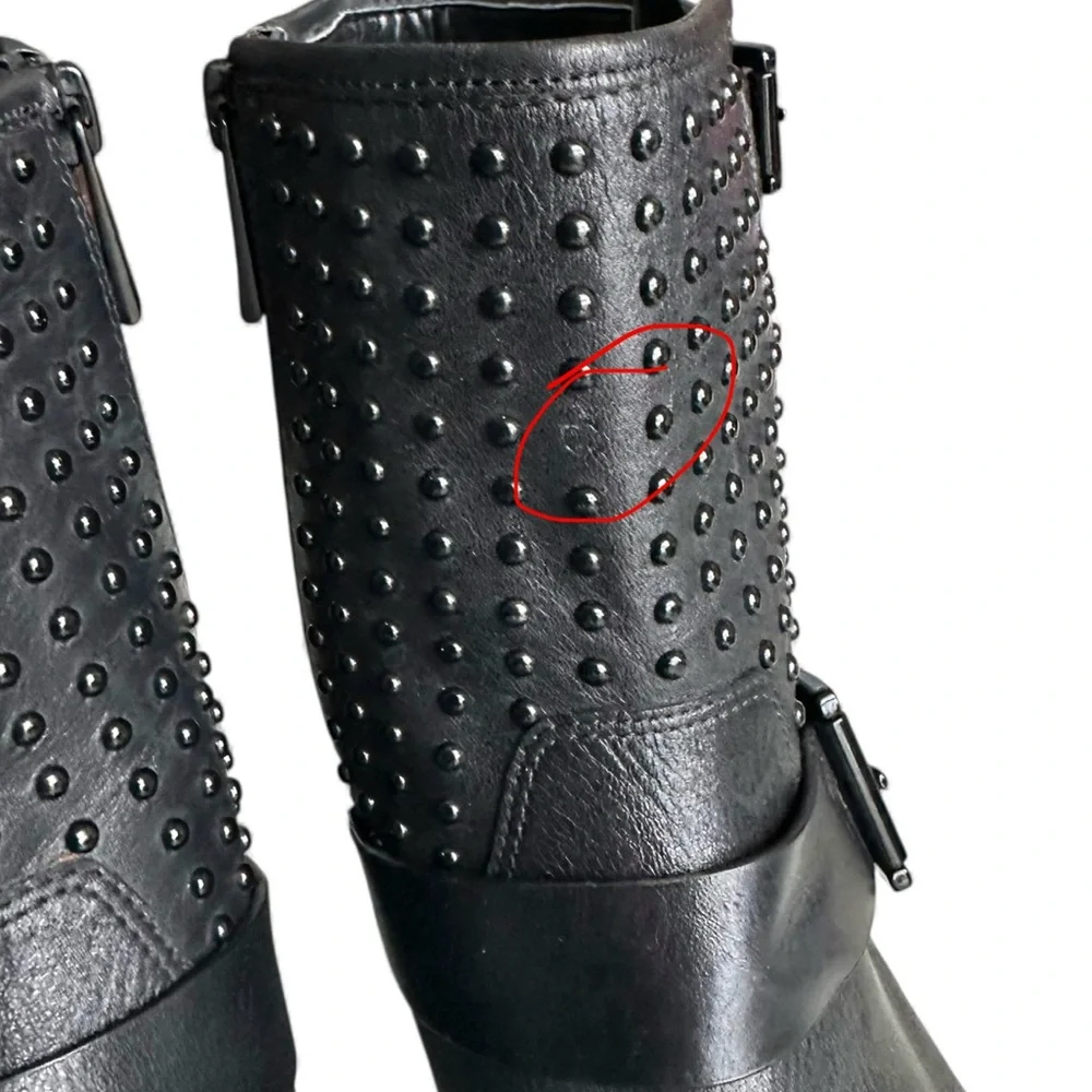 Michael Kors Reeves Studded Moto Boots Black Leather Dark Academia Biker Size 7